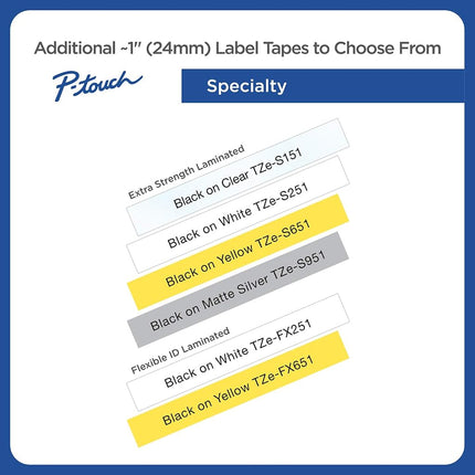 Brother P-Touch TZe-ML55 White Print on Premium Matte Gray Laminated Tape 24mm (0.94”) Wide x 8m (26.2’) Long