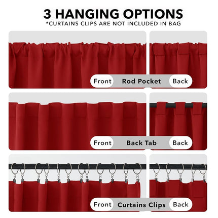 Deconovo Blackout Curtains Back Tab and Rod Pocket, 52x45 Inch, True Red, Thermal Insulated Room Darkening Red Curtains for Kitchen Window