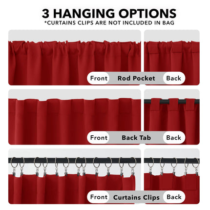 Deconovo Blackout Curtains Back Tab and Rod Pocket, 52x45 Inch, True Red, Thermal Insulated Room Darkening Red Curtains for Kitchen Window