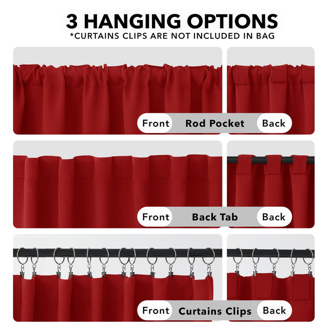 Deconovo Blackout Curtains Back Tab and Rod Pocket, 52x45 Inch, True Red, Thermal Insulated Room Darkening Red Curtains for Kitchen Window