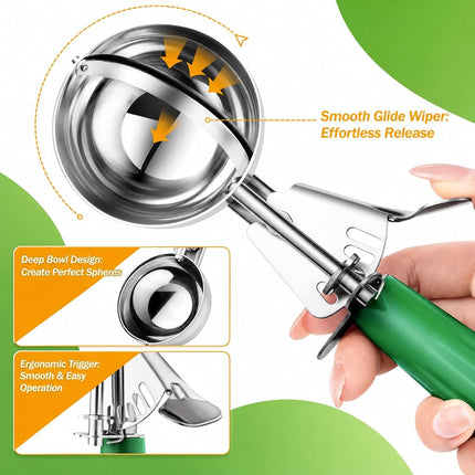 Cookie Scoop Set, Ice Cream Scoop Set, 3 PCS Ice Cream Scoops Trigger Include Large Medium Small Size Cookie Scoop, Polishing Stainless Steel 18/8 Melon Scooper - Elegant Package