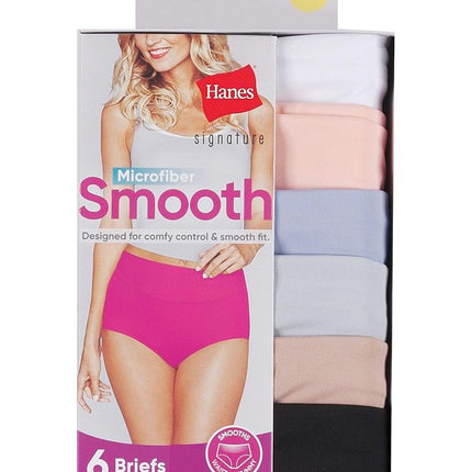 Hanes Women's Microfiber Smoothing, Assorted Colors, 6-Pack High-Waisted Briefs, 9