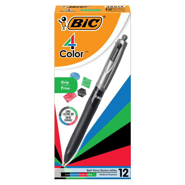 BIC 4 Color Grip Retractable Ballpoint Pen, Long-L