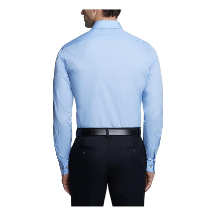 Van Heusen Men's Poplin Fitted Solid Point Collar Dress Shirt, Cameo Blue, 15.5" Neck 34"-35" Sleeve
