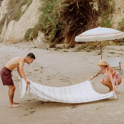 BEACH STATE Oceanside Beach Blanket, 66" x 80", 100% Cotton Premium Picnic Blanket, Oversized Beach Towel with Fringe, Boho Beach Accessories (Driftwood Stripe)