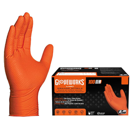 AMMEX Gwon Gloveworks Orange Nitrile Glove, Latex 