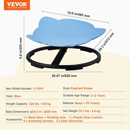 VEVOR Elephant Kids Swivel Chair, 360° Spinning, Blue, Plastic & Metal, Kids Chair, Indoor Play & Relax, Special Feature: 360° Swivel & Multiple Play Modes