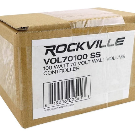 Rockville VOL70100 100W Wall Volume Controller 70V/100V, Stainless Steel Frame, Precise 12-Step Control, Easy Euro-Block Install, for Commercial Audio Systems