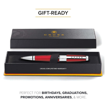 Cross Edge Refillable Twist-Action Resin Gel Ink Rollerball Pen with Chrome Appointments, Medium Ballpoint, includes Premium Gift Box and Red Cartridge, 1 Pack, Formula Red