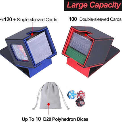 AFIING MTG Deck Box 6 In1 with MTG Playma,Premium Card Storage Box with 5 Pcs MTG Deck Box Holds 2400+ Trading Cards, Large TCG Card Deck Case for Magic Yugioh Sports Cards (Black&Red)