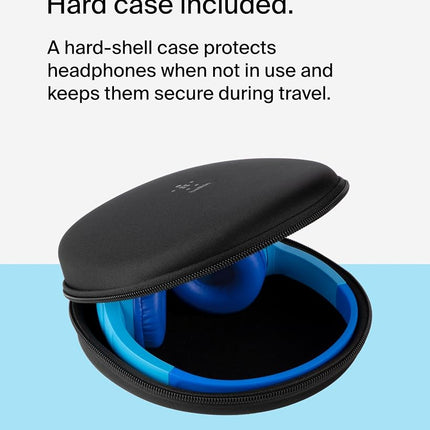 Belkin SoundForm Mini - Wireless Bluetooth Kids Headphones, 30H Battery, 85dB Safe Volume Limit, Built-in Microphone - Toddler On-Ear Earphones for iPhone, iPad - Ideal for School - Blue w/Case