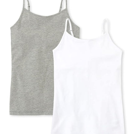 The Children's Place Camiseta de tirantes básica para niñas, 2 unidades, gris jaspeado/blanco, talla XS de EE. UU.