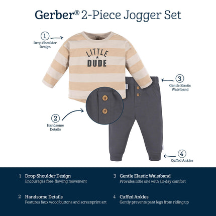 Gerber para bebés-niños Juego de sudadera y joggers para bebés, Little Dude, 24 meses