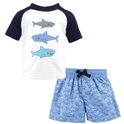 Hudson Baby Unisex Baby Swim Rashguard Set, Sharks, 6-9 Months