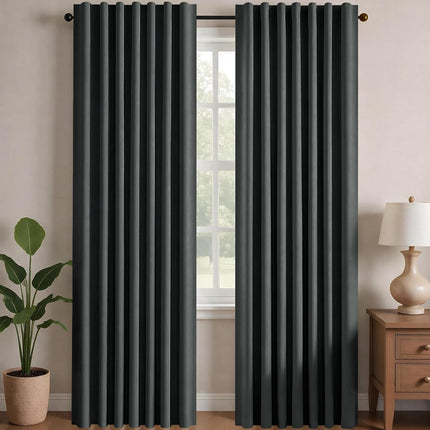 Deconovo Solid Back Tab and Rod Pocket Curtains, Thermal Insulated Blackout Window Curtains for Kitchen, 52x54 Inch, Dark Grey, 2 Panels