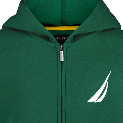 Nautica Boys' Long Sleeve Fleece Full Zip Hoodie, Comfortable, Relaxed Fit, J-Class Evergreen, 8