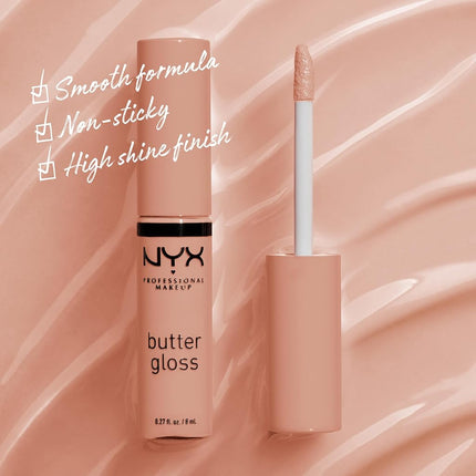 NYX Professional Makeup Butter Gloss, Silky smooth non-sticky formula lip gloss, Madeleine, 8mL