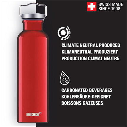 Sigg - Aluminium Water Bottle - Original Red - Climate Neutral Certified - Suitable For Carbonated Beverages - Leakproof - Lightweight - BPA Free - 0.5 L