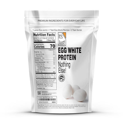 It's Just! - Proteína de clara de huevo en polvo, proteína de clara de huevo deshidratada, ingrediente para merengue, sin OMG, de granjas de EE. UU., sin sabor (227 g)