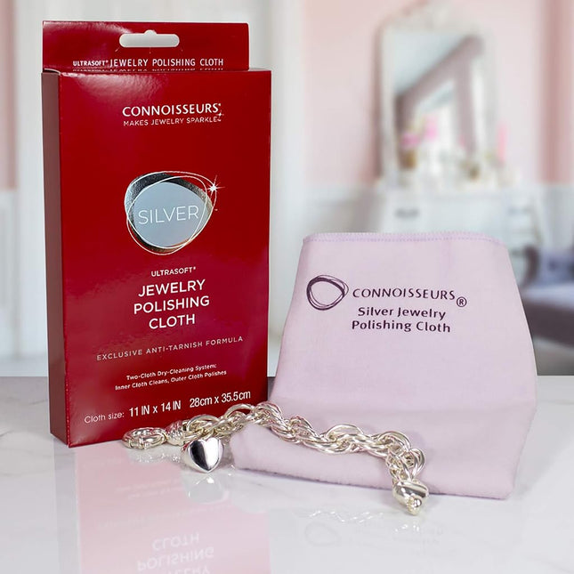 CONNOISSEURS Ultrasoft Gold or Silver Jewelry Polishing Cloth, Clean and Polish Jewelry While Removing Tarnish for a High Shine