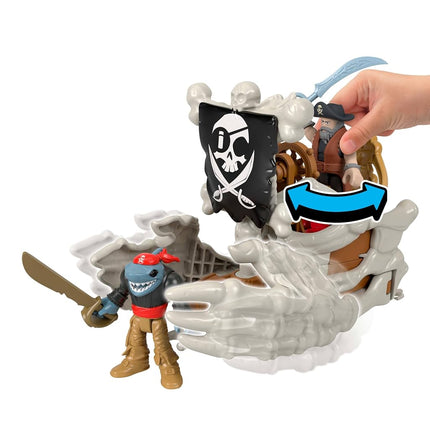 Fisher-Price Imaginext Billy Bones Pirate Ship Playset with Accessories 3 Action Figures & Toy Boat with Skeleton Hands and Launcher, 7 Accessories for Pirate Adventures