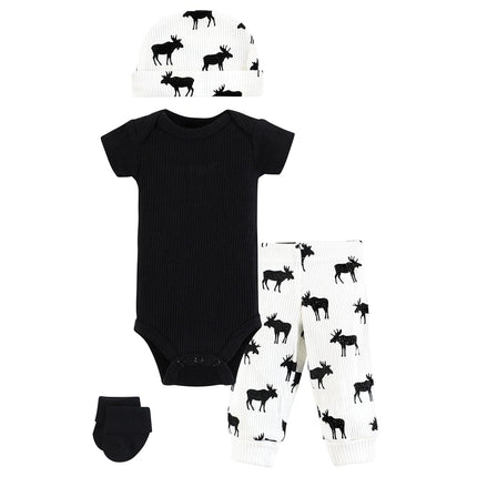 Hudson Baby Unisex Thermal Preemie Layette Set 4pc Short Sleeve Outfit, Moose, Preemie