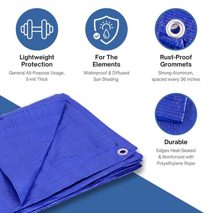 Kotap 12 x 45 Ft. All-Purpose Multi-Use Protection/Coverage 5-mil Poly Tarp, Waterproof, Blue, (TRA-1245)