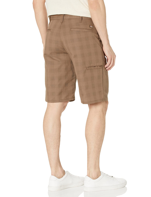 Dickies Men's Flex Regular Fit Plaid Flat Front 11in Shorts, Mushroom, 34