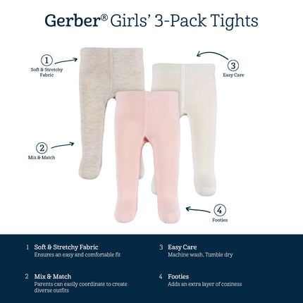Gerber Baby Girls Footed Sweater Knit Tights, Light Grey Heather, 2-3T