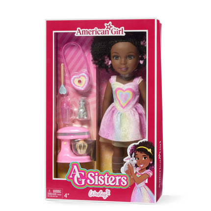 American Girl, AG Sisters Wesley Doll, Brown Eyes, Short Curly Dark-Brown Hair with Pink Highlights, 14.5", Age 4+