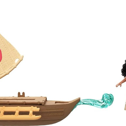 Mattel Disney Toys, Moana Small Doll & Floating Boat Playset with Heihei Rooster Figure, Wave Launcher & 2 Accessories, Inspired by Movie