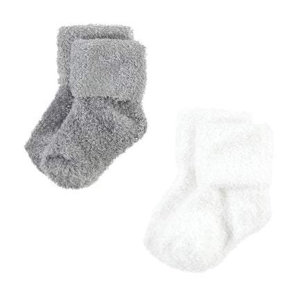 Hudson Baby Chaussettes riches en coton pour nouveau-nés et chaussettes en tissu éponge unisexe, bleu gris uni, 0-6 mois, bleu gris uni, lot de 8 chaussettes chenille, 0-6 mois