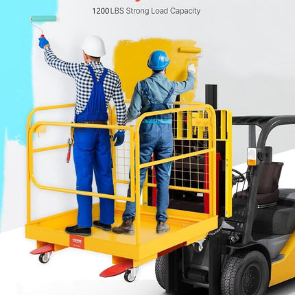 VEVOR Forklift Safety Cage, 36 x 36 Inches Foldable Forklift Work Platform of 1200 lbs Load Capacity with Lockable Swivel Wheels, Drain Hole & Device Chain, Holds 1 to 2 Adults, Ideal for Aerial Work