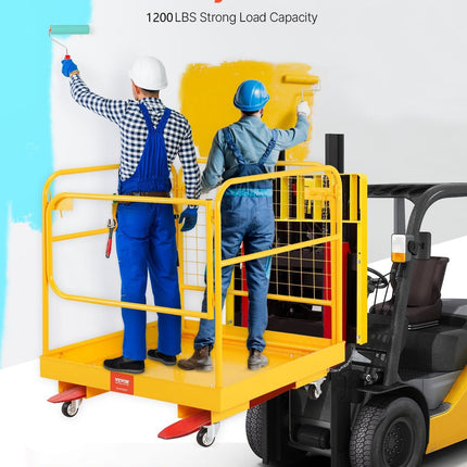 VEVOR Forklift Safety Cage, 36 x 36 Inches Foldable Forklift Work Platform of 1200 lbs Load Capacity with Lockable Swivel Wheels, Drain Hole & Device Chain, Holds 1 to 2 Adults, Ideal for Aerial Work