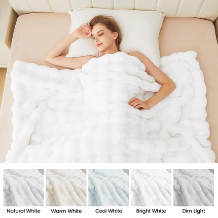 ORINOVA White Faux Rabbit Fur Throw Blanket for Bed Living Room 50x60 Thick Soft Throw Blanket Fluffy Bed Furry Best Housewarming Home Gifts 860 GSM