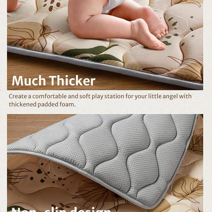 Blissful Diary Baby Play Mats for Floor, 127×127cm Crawling Mat, Thicken Soft Padding Foam Playmats for Babies and Toddlers Infants, Foldable and Machine Washable, Earth Tones Design