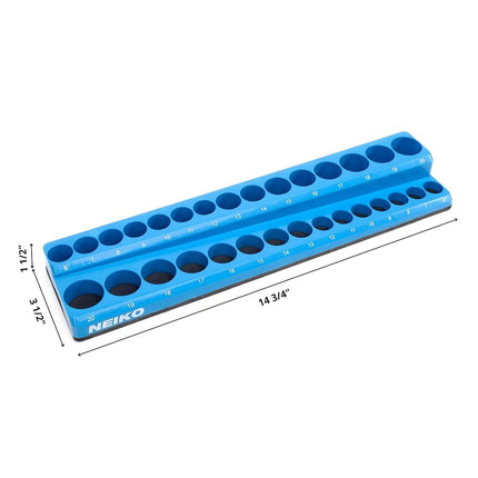 Neiko 03971A Magnetic Socket Holder | 3/8” Drive | 6mm-20mm | Holds Shallow & Deep Sockets Tray | Metric Socket Organizer | 30 Hole Tool Box Storage | Scratch Free Mounting | High Visibility