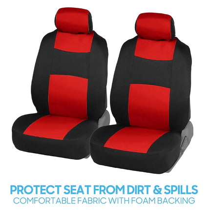 BDK PolyPro, Full Set in Red on Black – Front and Rear Split Bench Car Seat Cover, Easy to Install, Interior Covers for Auto Truck Van SUV