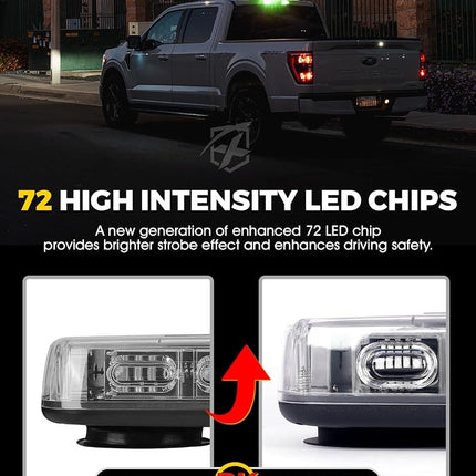 Xprite Upgraded 12" 72LED Rooftop Mini Strobe Lights, Emergency Safety Flashing Beacon Light Bar with Magnetic Base for 12V-24V Construction Vehicles, Trucks, Snow Plow, Postal Car (Green)