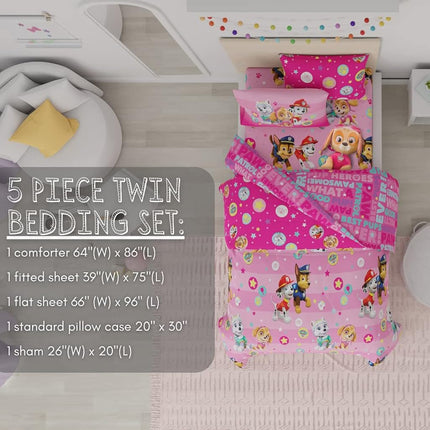 Franco Comforter and Sheet Set with Sham, Microfiber, Paw Patrol Girls, 5 Piece Twin Size