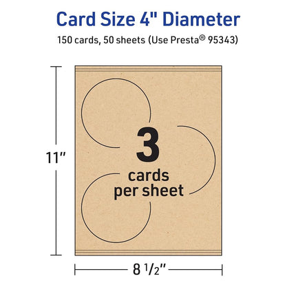Avery Printable Round Cards, Sure Feed Technology, 4" Diameter, Kraft Brown Cardstock, Print-To-The-Edge, Laser/Inkjet Printable, 150 Total, Great for Business Messaging