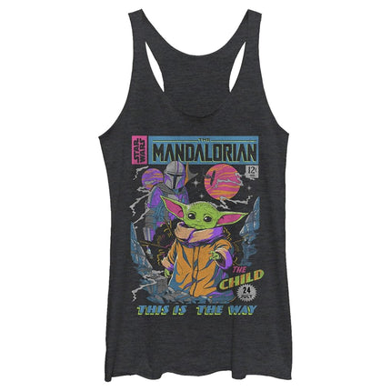Fifth Sun Junior's The Mandalorian Neon Poster Tri-Blend Racerback Layering Tank, Black Heather, 2X