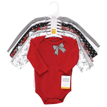 Hudson Baby baby-girls Cotton Long-sleeve Bodysuits, Winter Bows, 0-3 Months