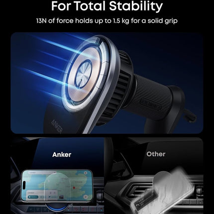 Anker Prime MagSafe Car Mount Charger, Qi2 25W Certified Wireless Car Charger with TEC Cooling, Strong Magnets, Air Vent Mount for iPhone 17-12 Series (Check Vent Compatibility, Includes 60W Adapter)