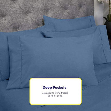 Twin Size Bed Sheets - 4 Piece 1500 Supreme Collection Fine Brushed Microfiber Deep Pocket Twin Sheet Set Bedding - 1 EXTRA PILLOW CASES, GREAT VALUE, Twin, Denim