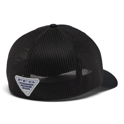 Gorra de malla PFG de Columbia para unisex - Alta, Negro/Negro/Bandera de pez de México, Extragrande