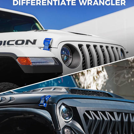 Xprite U.S. Flag Hood Latches Compatible with 2007-2018 Jeep Wrangler JK JKU & 2018-2025 Jeep Wrangler JL JLU & 2020+ Gladiator JT - Secure Aluminum Hood Locks, Blue