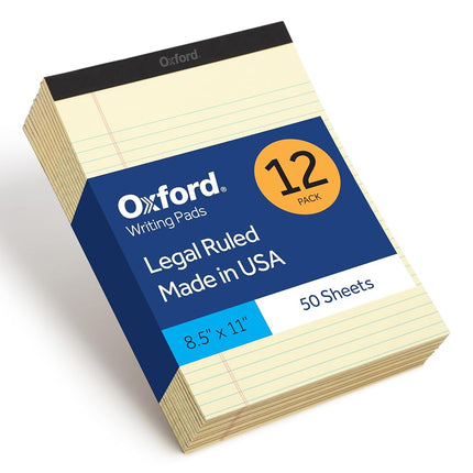 Oxford Premium Legal Pads, 12 Pack, Premium Note Pads, 50 Legal Rule 8.5" x 11" Sheets, Canary Yellow Paper with Firm Back, Professional Legal and Office Notepads