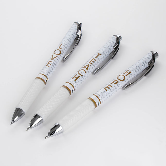 EnerGel Inspire Amor/Enseña/Esperanza, línea mediana (0,7 mm), tinta negra, paquete de 3