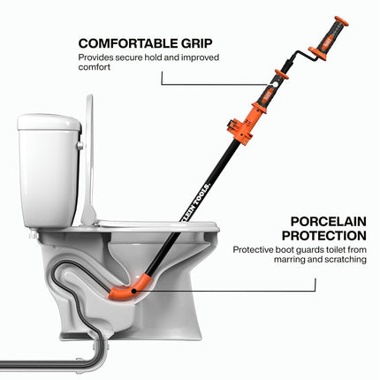 Klein Tools 53018 6-Foot Steel Toilet Auger, Extendable Toilet Snake Drain Clog Remover, Hybrid Manual Drill Operation, Plumbing Snake for Drains